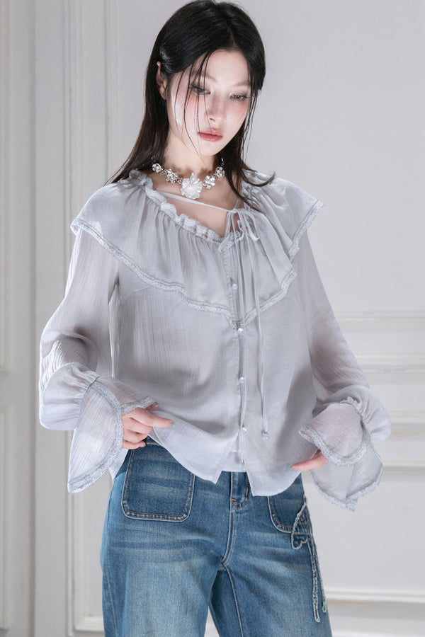 Cloud Wave Collar Chiffon Blouse Set