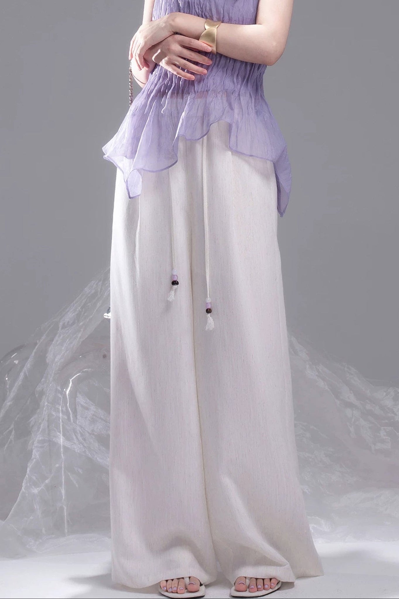 Linen Striped Wide-Leg Pants