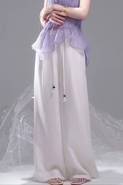 Linen Striped Wide-Leg Pants