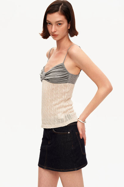 Linen Tencel Color-Blocked Twist Camisole