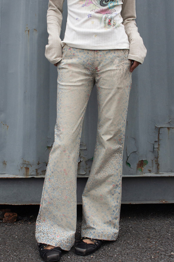 Leopard Floral Print Flared Pants