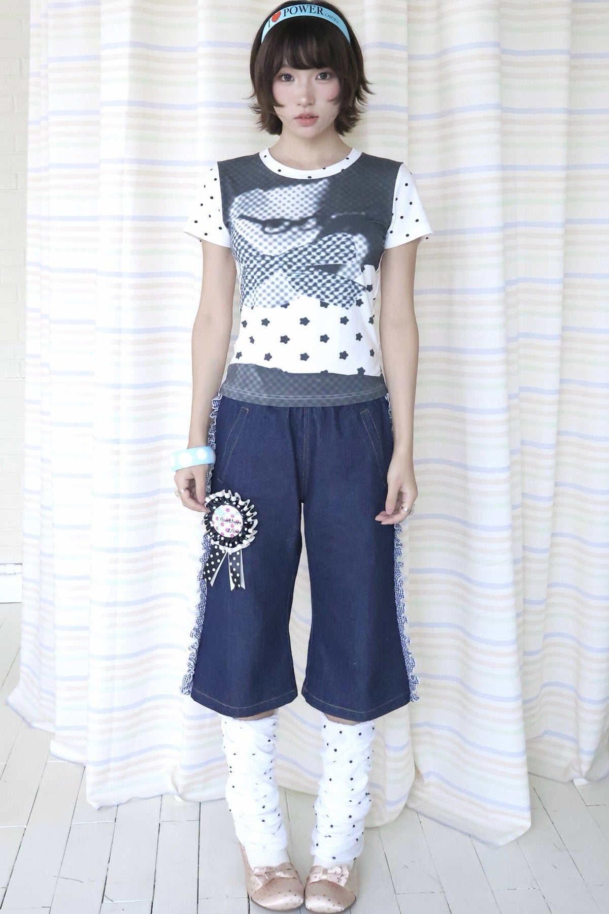 Cat Print Polka Dot T-Shirt