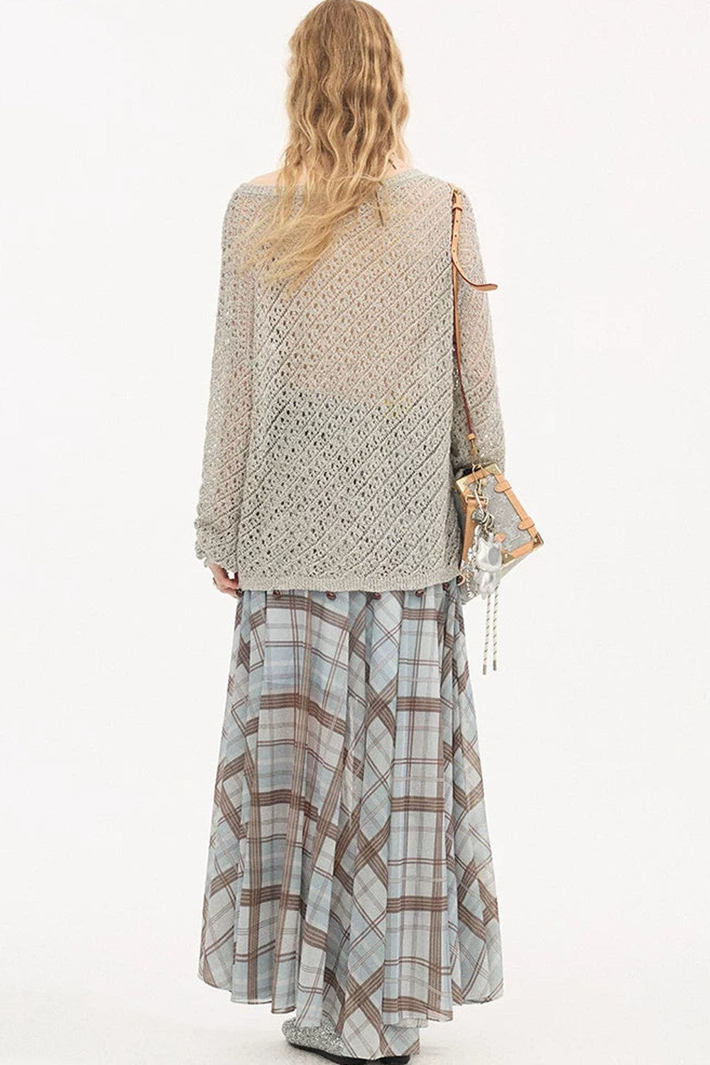 Plaid Pleated Mesh Skirt