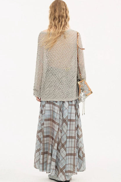 Plaid Pleated Mesh Skirt