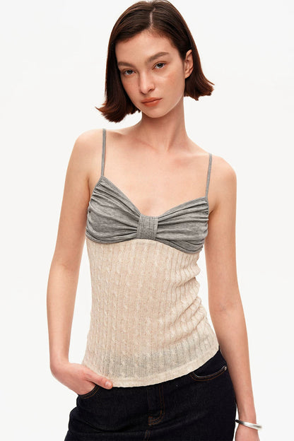 Linen Tencel Color-Blocked Twist Camisole