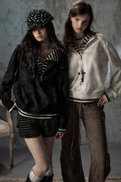 Felpa con cappuccio leggera tie-dye con mezza zip