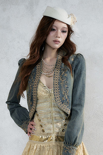 Distressed Embroidered Denim Jacket