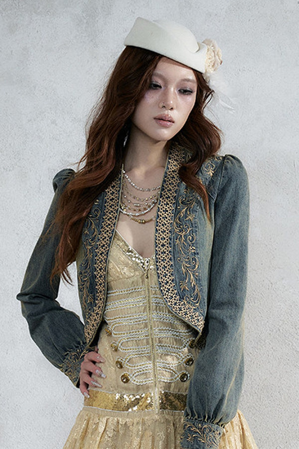 Distressed Embroidered Denim Jacket