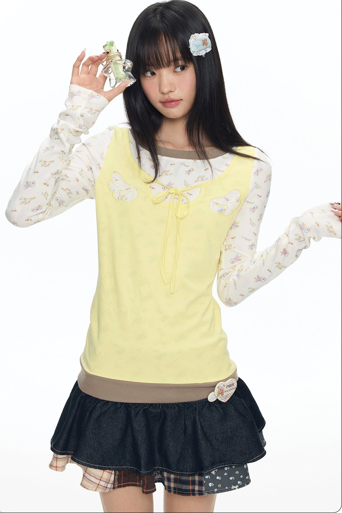 Embroidery Layered-Look Top