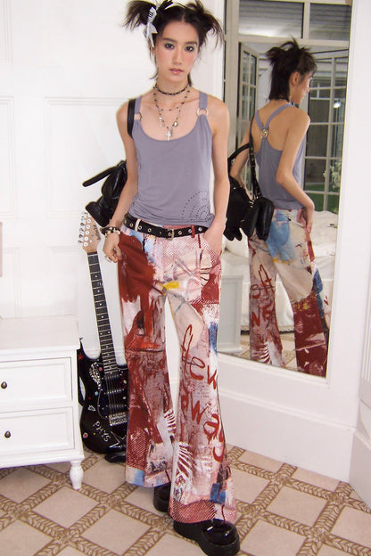Red Print Flared Pants