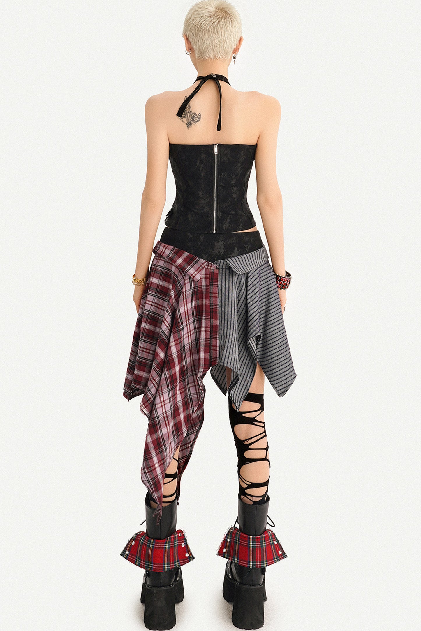 Irregular Plaid Patchwork Skirt