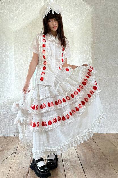 Strawberry Print Lace Tiered Skirt