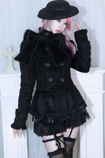 Detachable Bow Woolen Coat and Dress Set