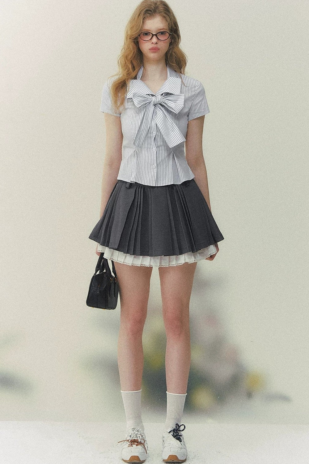 Lace Pleated A-Line Skirt