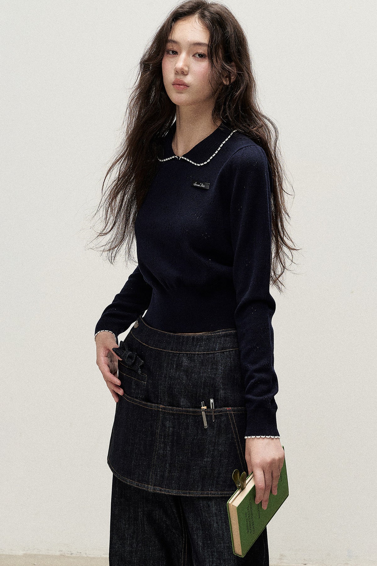 Collar Floral Hollow Knit Top