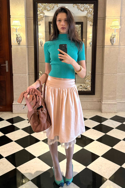 Wool Cable Knit Turtleneck Top
