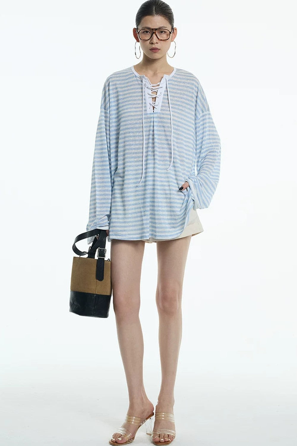 Navy Blue Tie-Neck Lyocell Top