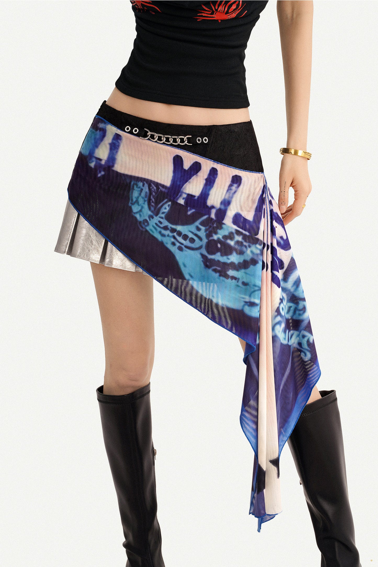 Irregular Asymmetrical Print Mini Skirt
