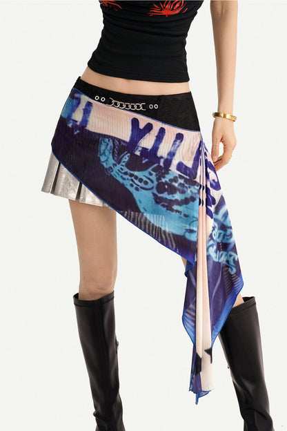 Irregular Asymmetrical Print Mini Skirt