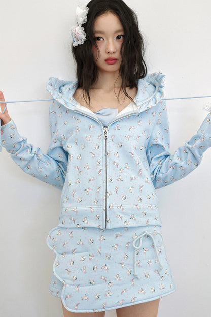 Bunny Print Hooded Sweatshirt Jacket