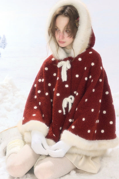 Red Polka Dot Plush Hooded Jacket