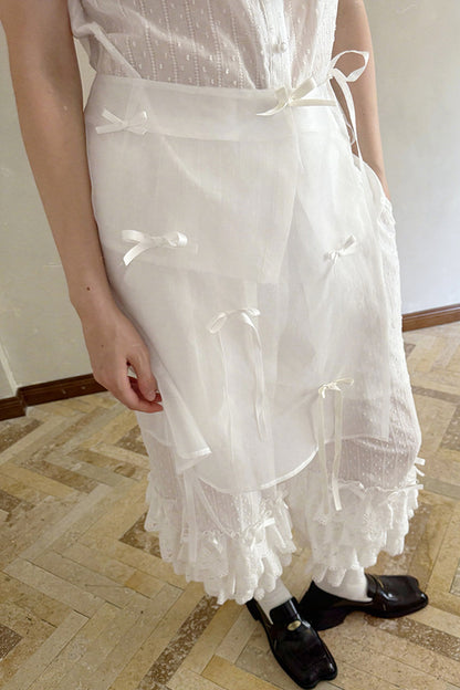 Transparent Doll Print Bowknot Apron Skirt