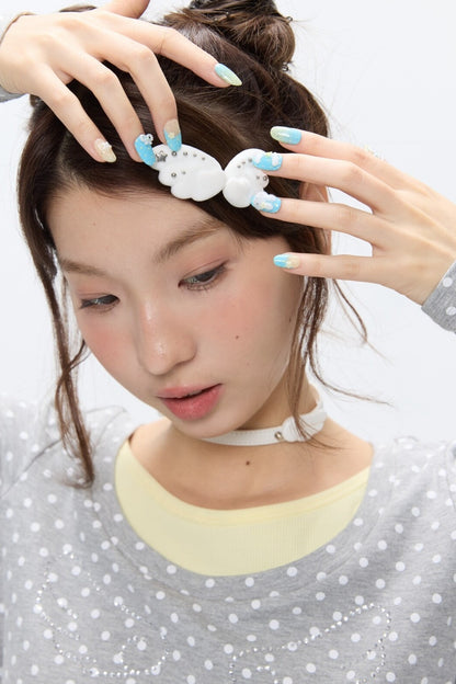 White Cloud Wing Flocked Side Bangs Clip
