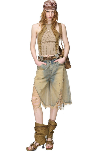 Washed Riveted Patchwork Vest