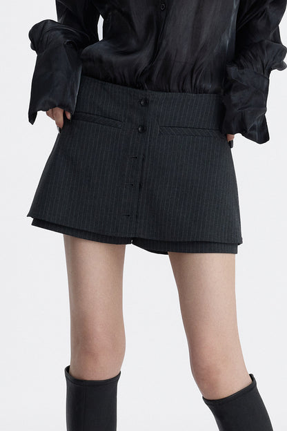 Gray Striped Faux Two-Piece Skirt