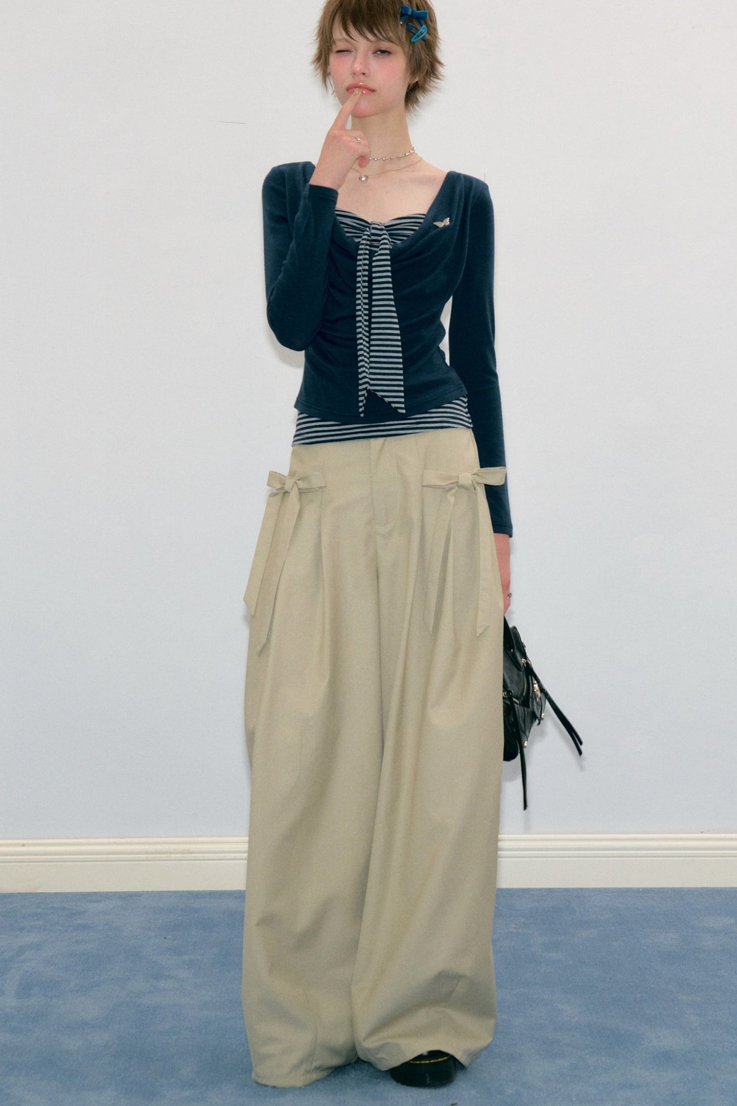 Pantalon abricot lacté à nœud