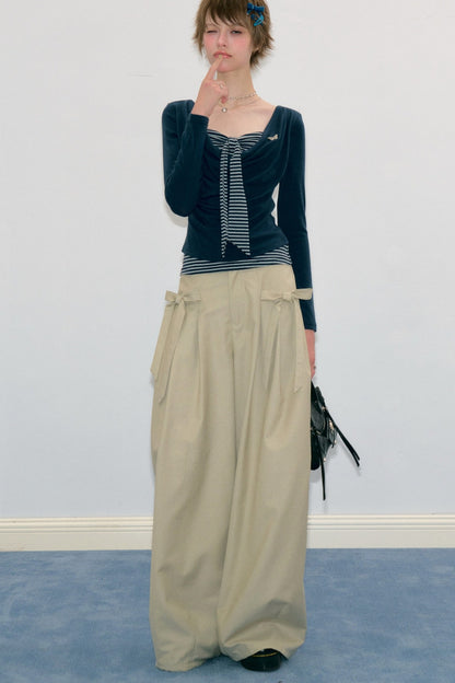 Pantalon abricot lacté à nœud