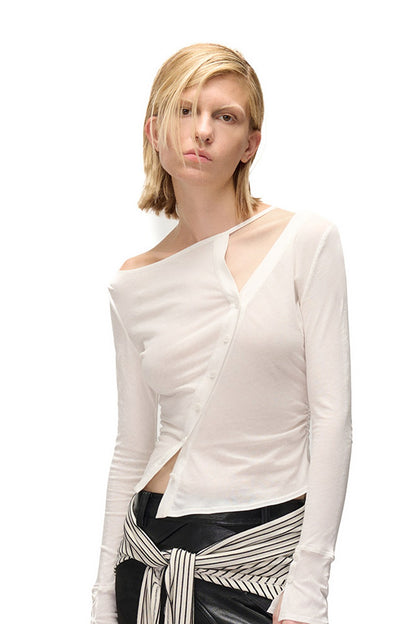 High-Elastic Diagonal Placket Long-Sleeve T-Shirt