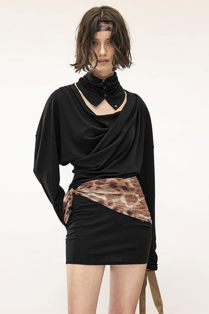 Tencel Cotton Pleated Asymmetrical Long-Sleeved Dress