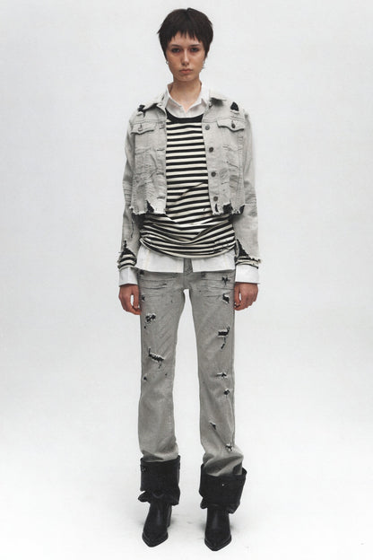 Punk Grunge Distressed Denim Jacket and Jeans Set-Up