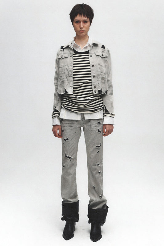 Punk Grunge Distressed Denim Jacket and Jeans Set-Up