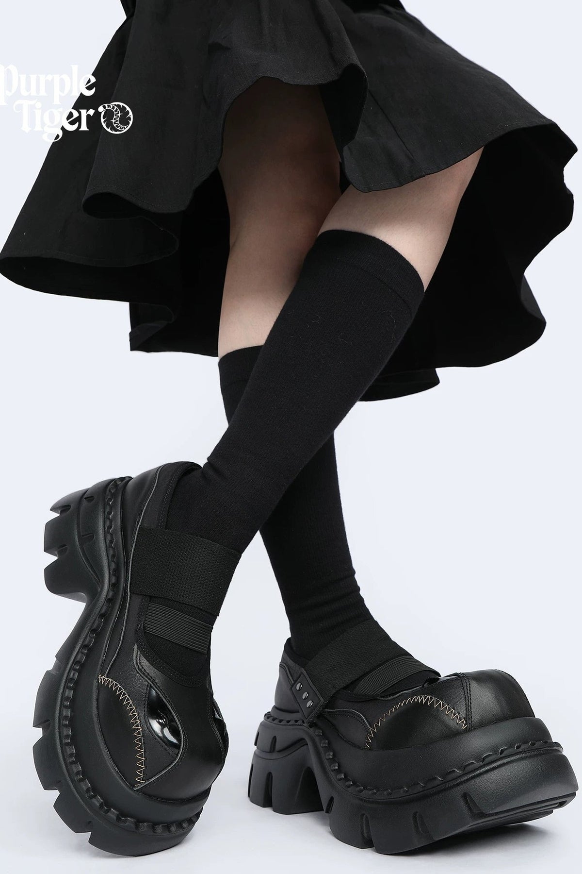 Dark Design Platform Height-Increasing Mary Jane Shoes