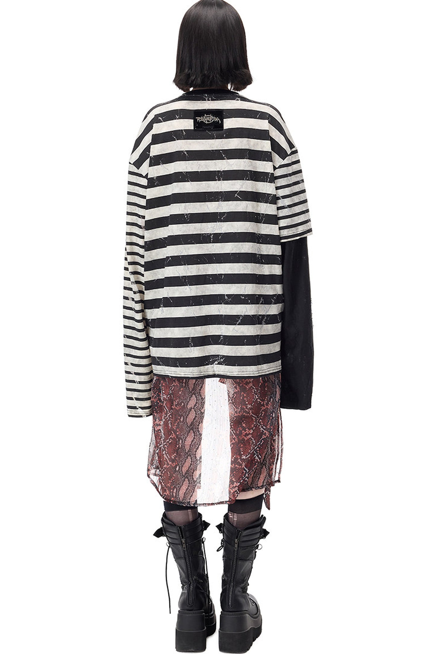 Punk Burnt Floral Cut-Out Striped Raglan Blouse