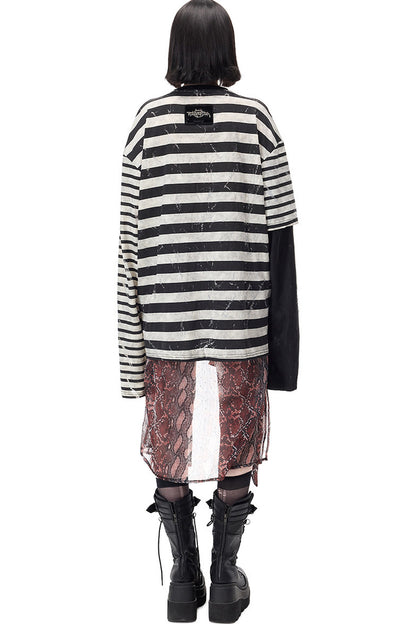 Punk Burnt Floral Cut-Out Striped Raglan Blouse