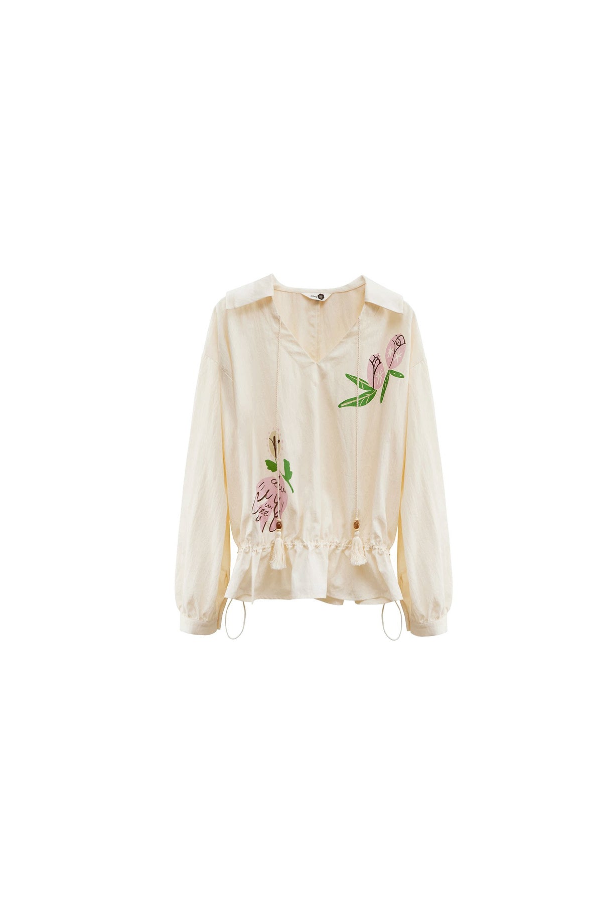 Bird And Rose Print Tencel Cotton Top