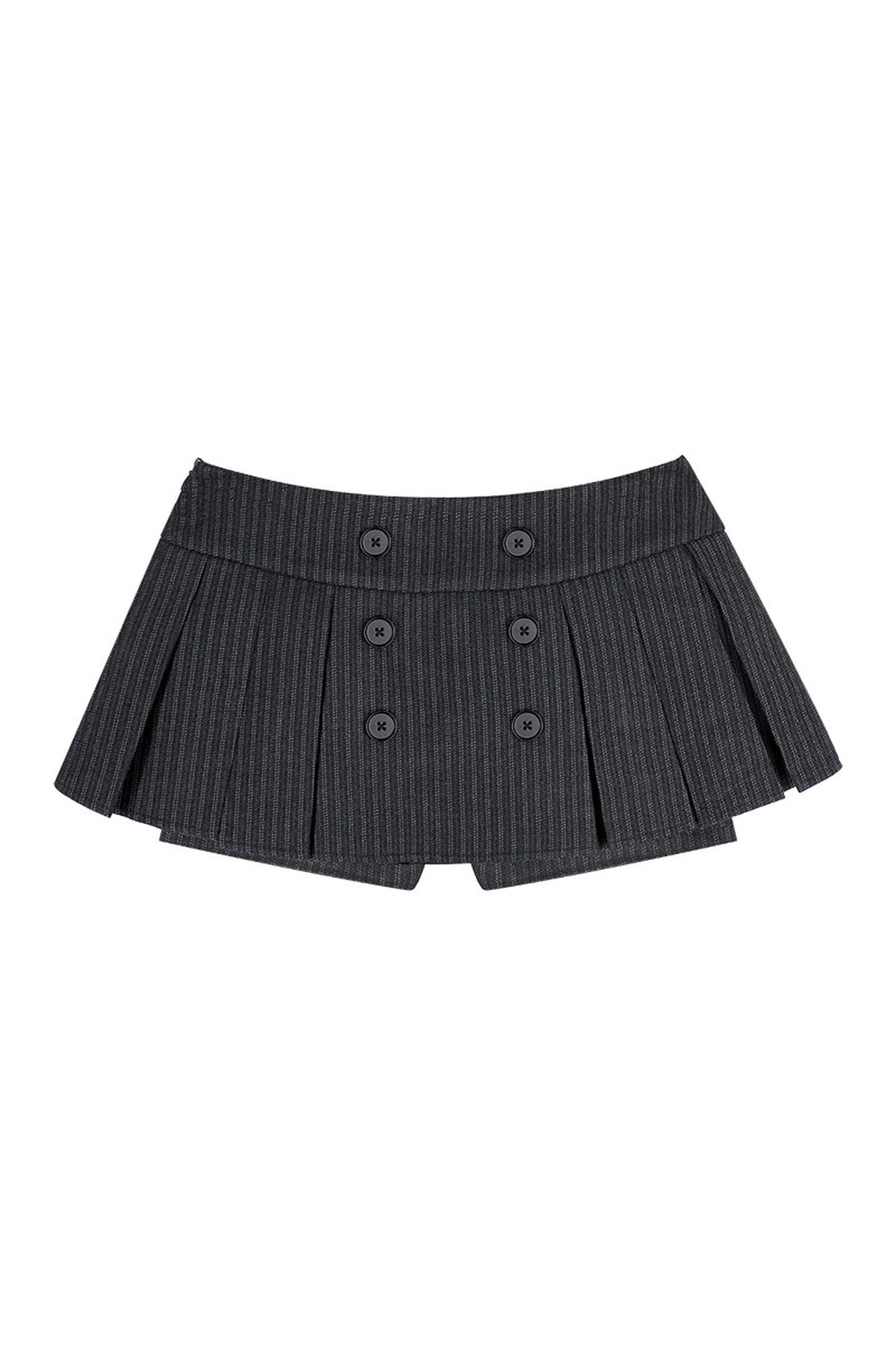 Black Gray Striped Brushed Double-Breasted Pleated Skirt