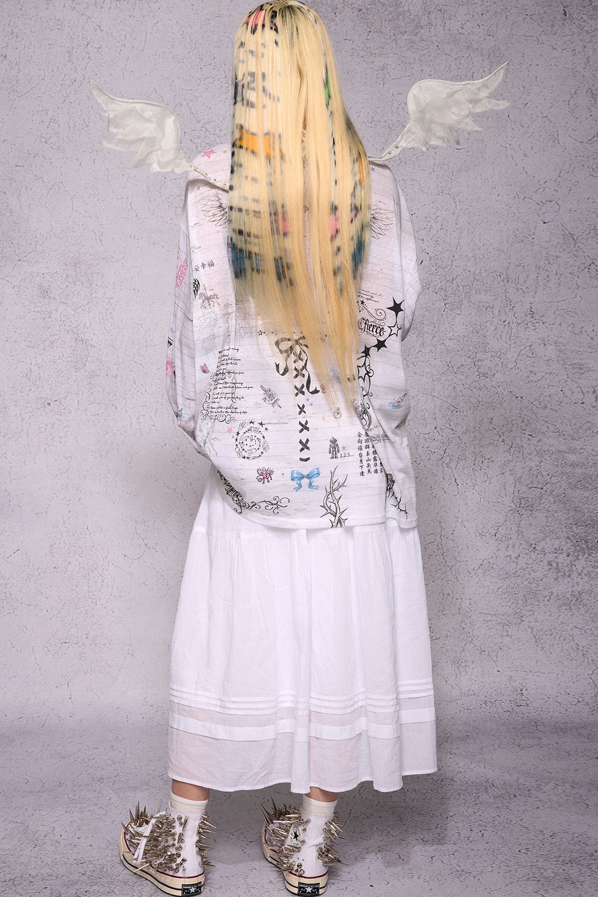 Manuscript Print Long Sleeve Open Front Shirt