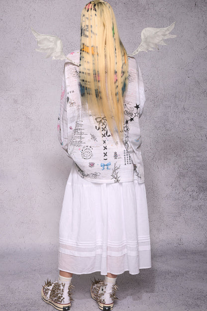 Manuscript Print Long Sleeve Open Front Shirt