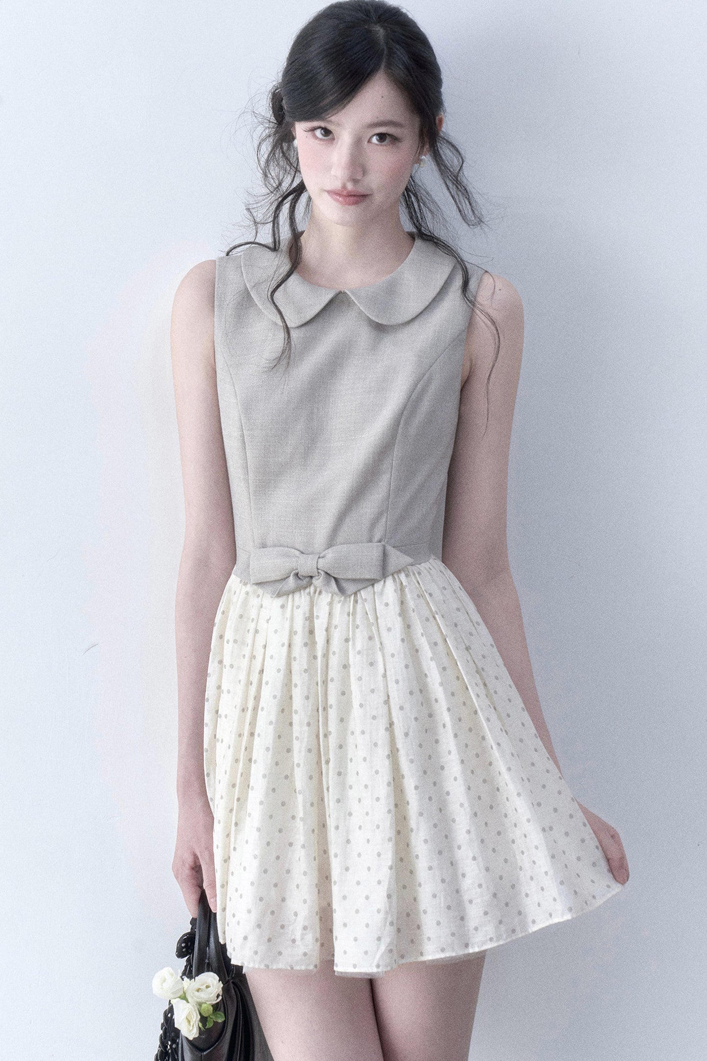 Light Tea Gray Polka Dot Dress