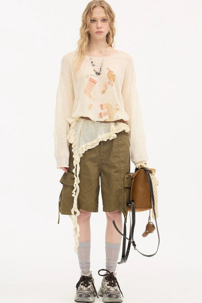 Khaki Washed Multi-Pocket Shorts