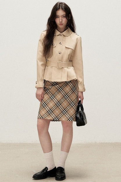 Milk Brown Plaid Napoleon Button Skirt