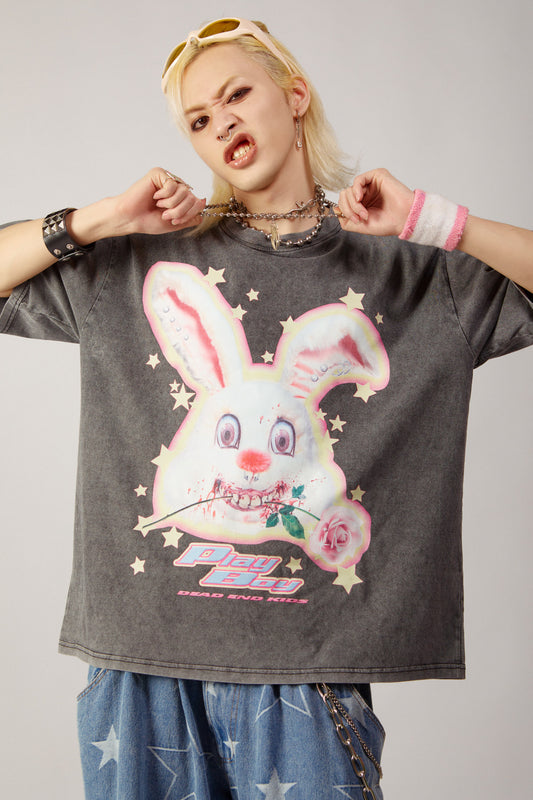 Loose Fit Punk Rock Rabbit Print T-Shirt