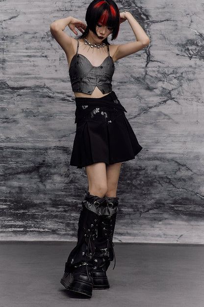 New Chinese-Style Punk Jacquard Pleated Skirt