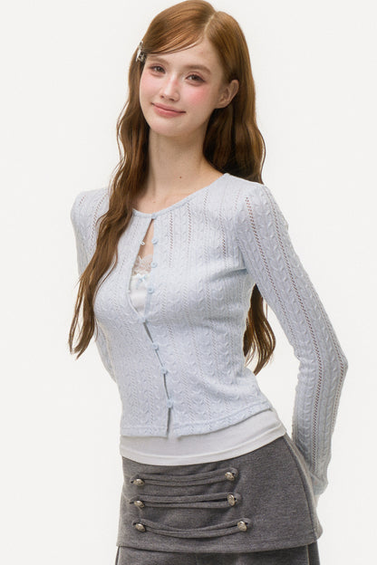 Layered-Look Cable Knit Cardigan