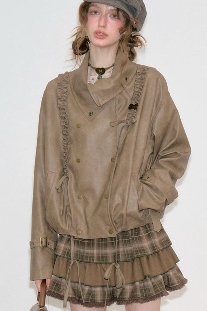 Punk Style Brown Leather Jacket