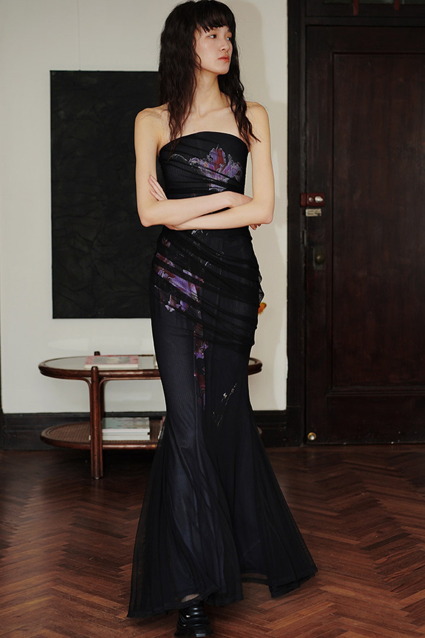 New Chinese Style Printed Mesh Dress